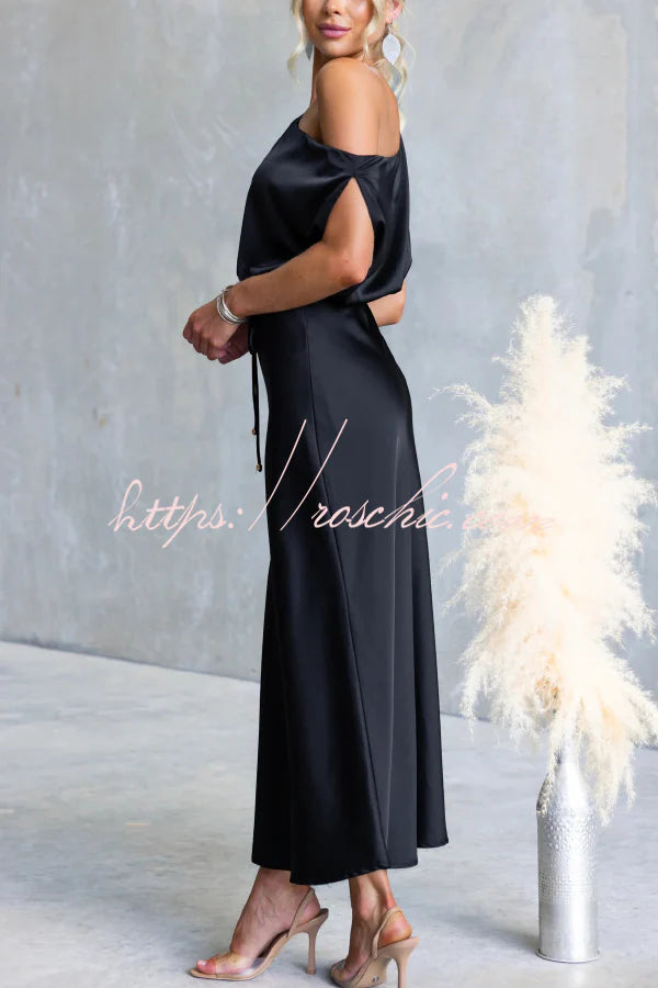 Solid Color One-shoulder Sleeveless Belted Casual Maxi Dress