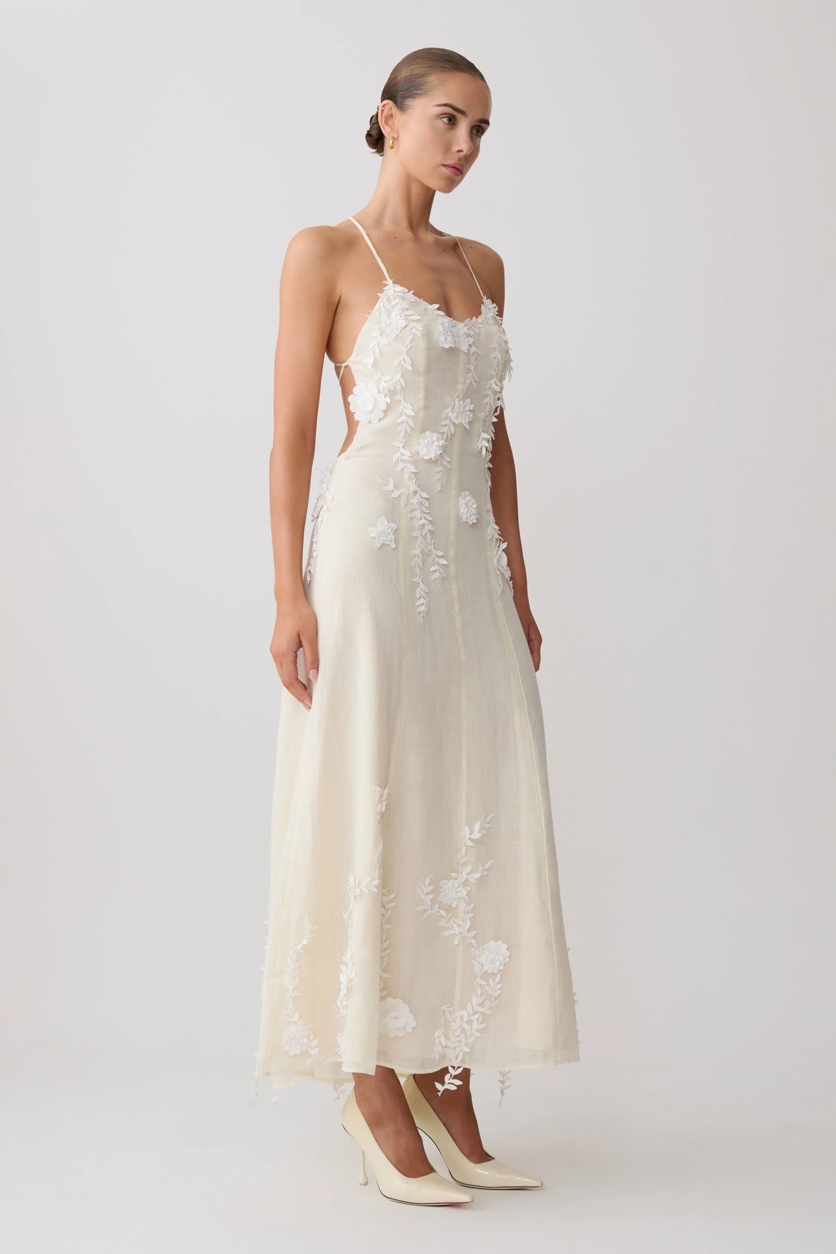 Odette Floral Lace Midi Dress - Buttermilk