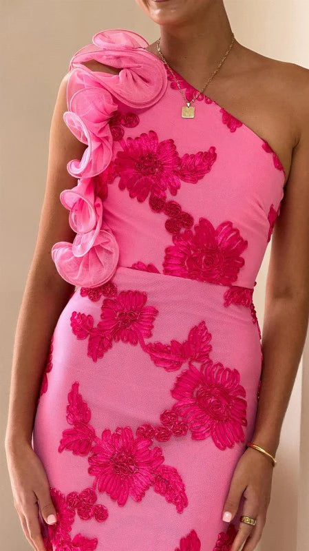 Bougainvillea One Shoulder Maxi Dress