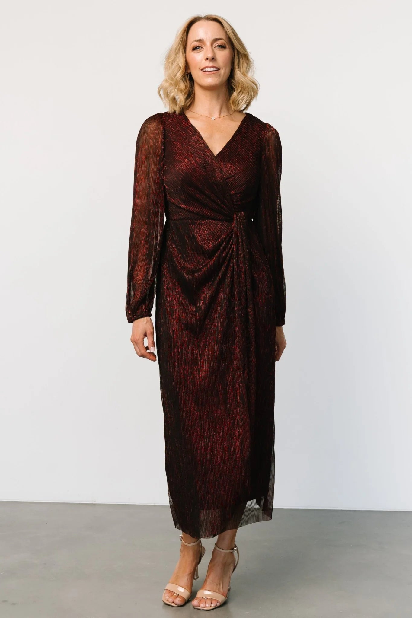 Devlyn Pleated Dress | Ruby Shimmer