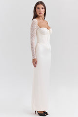 Perdi-Vintage Ivory Satin Maxi Dress