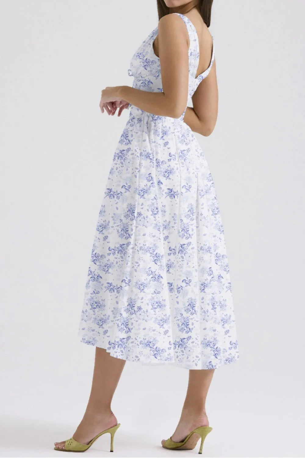 Floral V-Neck Sleeveless Midi Dress with Pockets