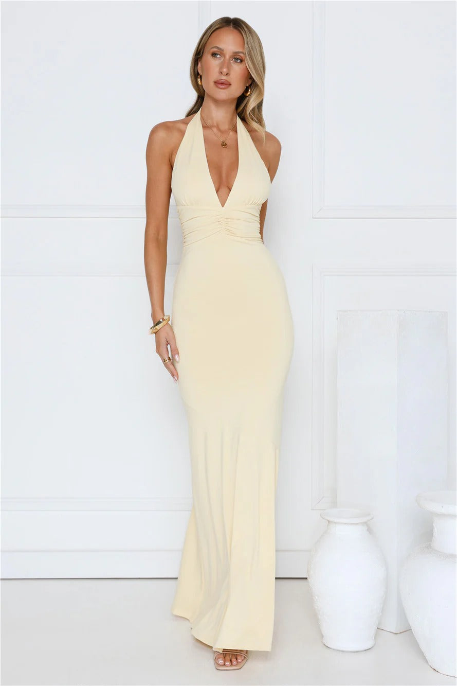 Chic Spark Halter Maxi Dress Yellow