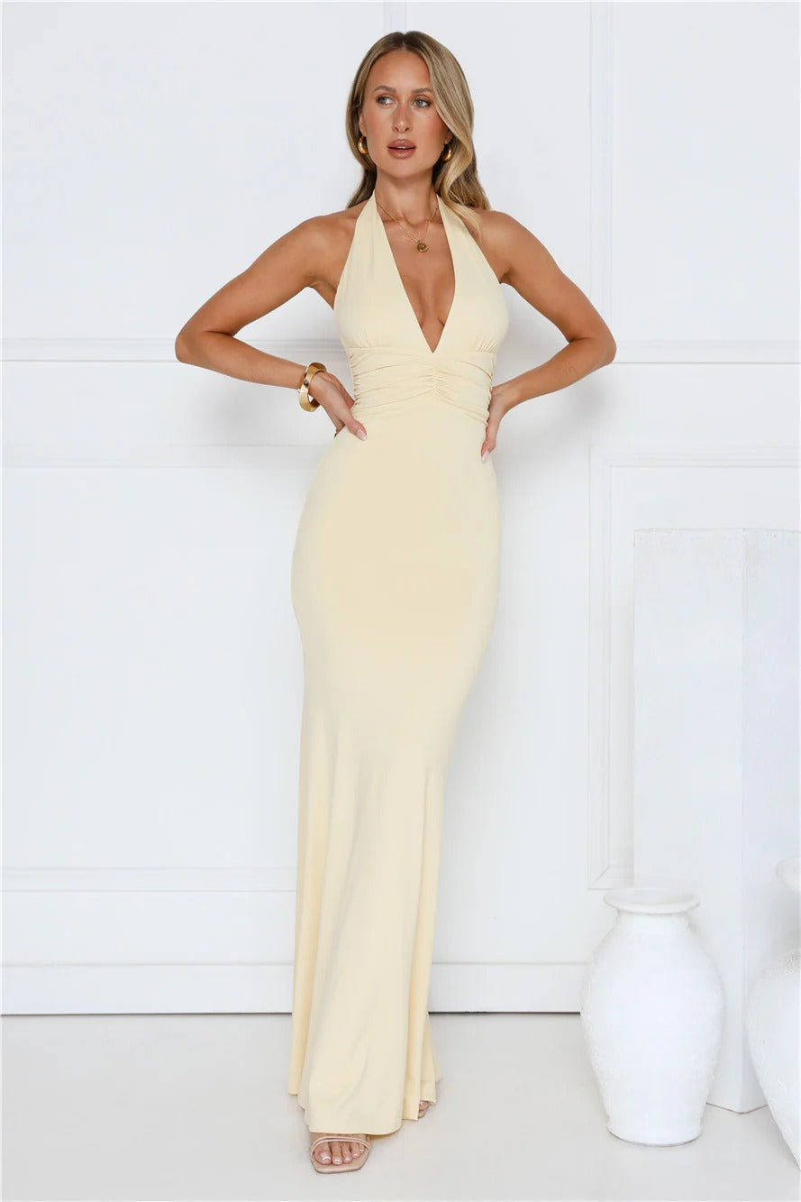 Chic Spark Halter Maxi Dress Yellow
