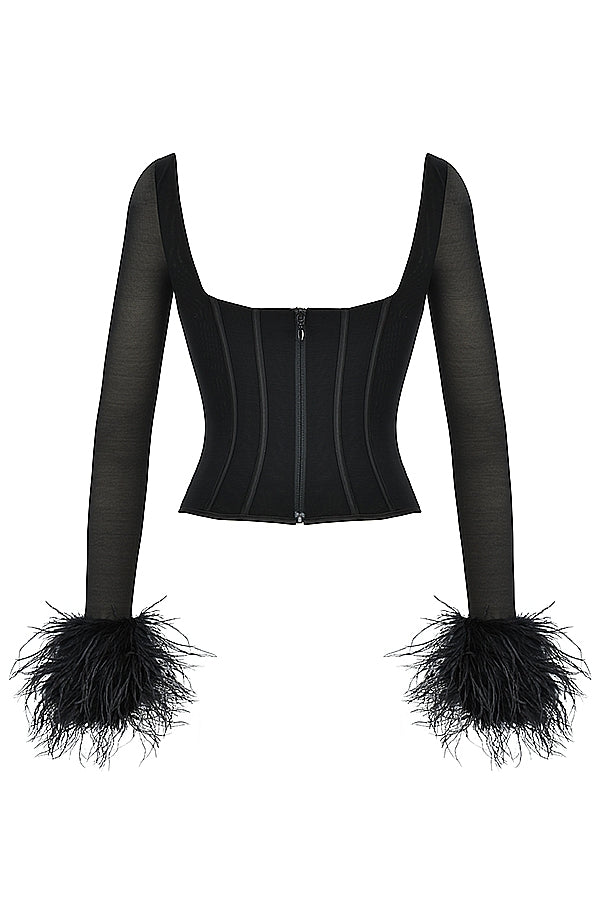 Stella-Black Mesh Trimmed Corset
