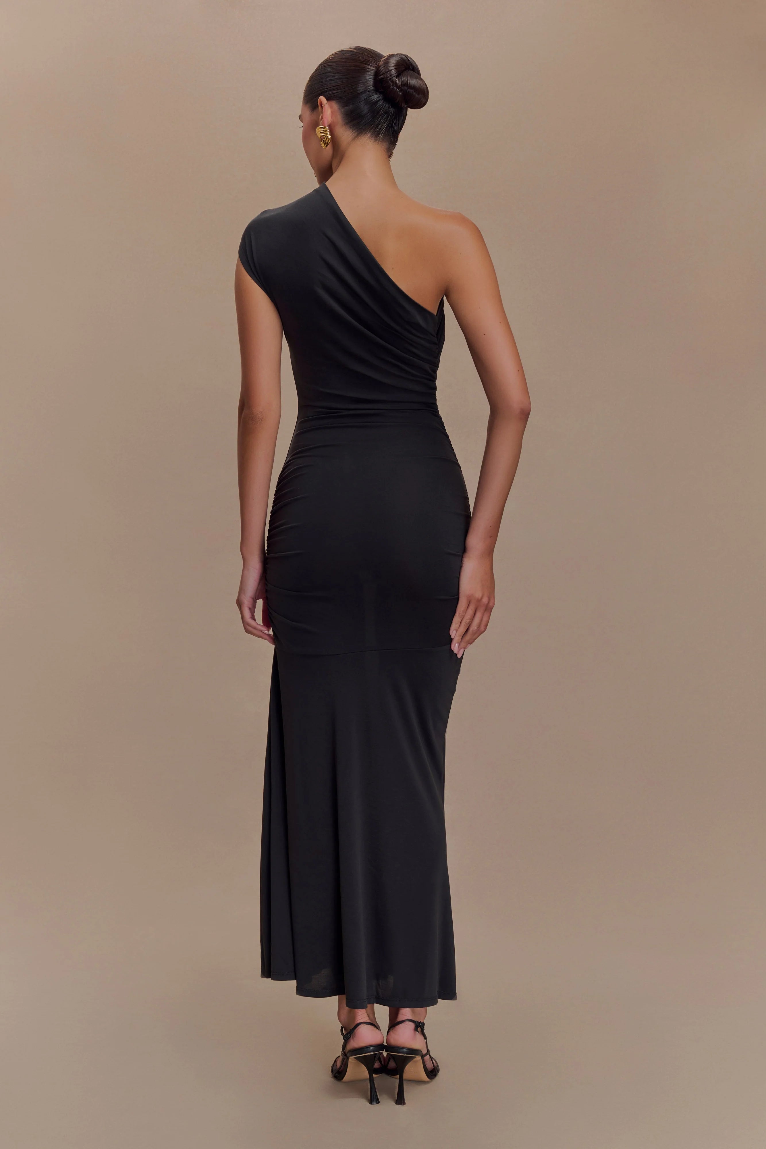 Chloe Peached Jersey One Shoulder Midi Dress - Black