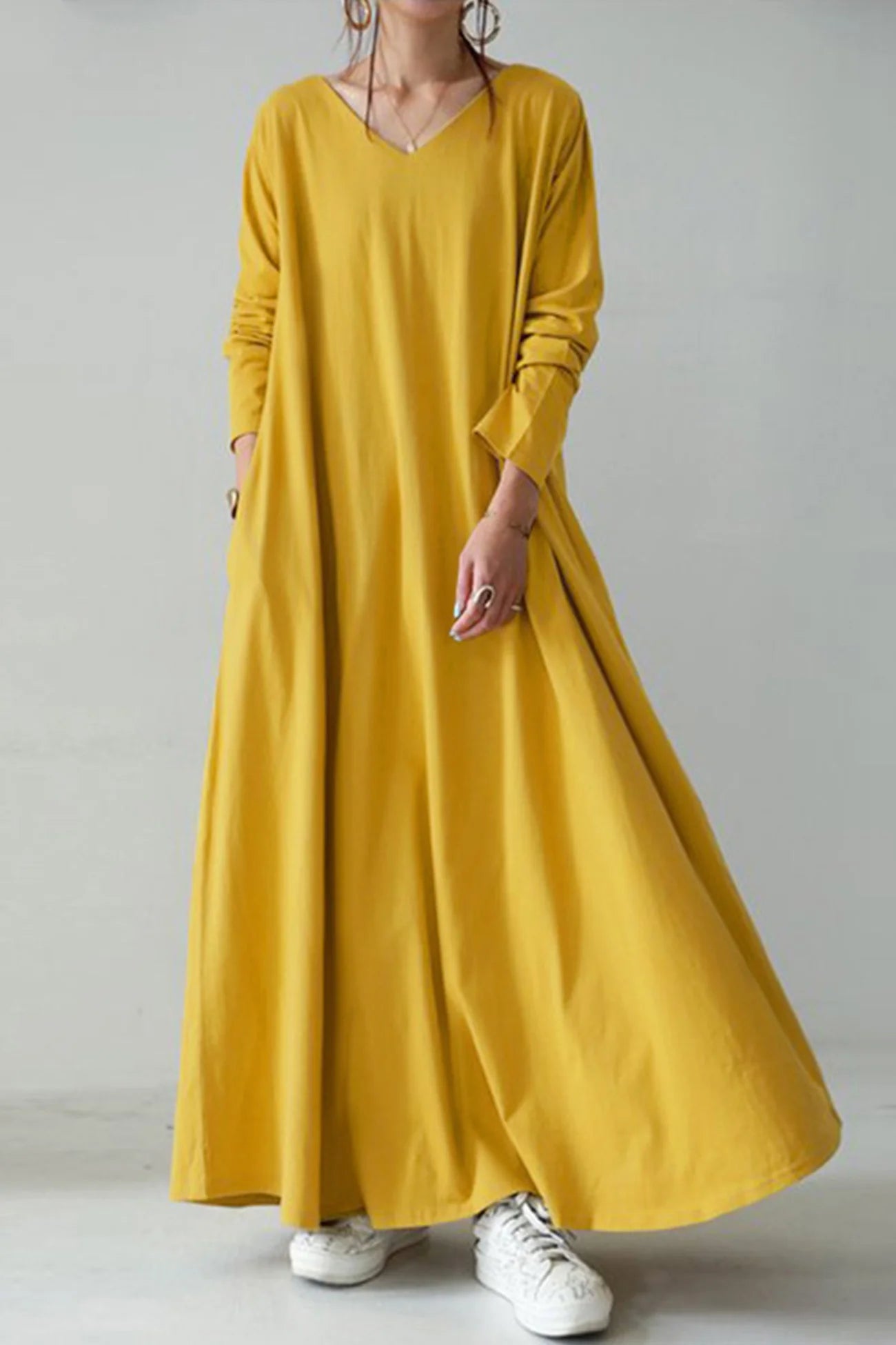 Solid Color V Neck Sweatshirt Dress