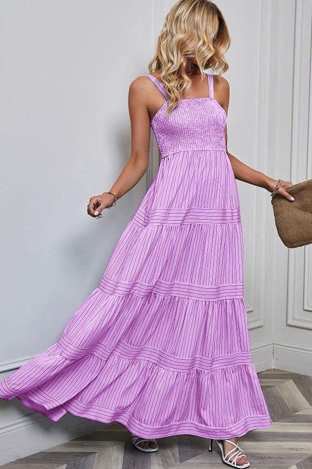 Waist Striped Sleeveless Maxi Dress