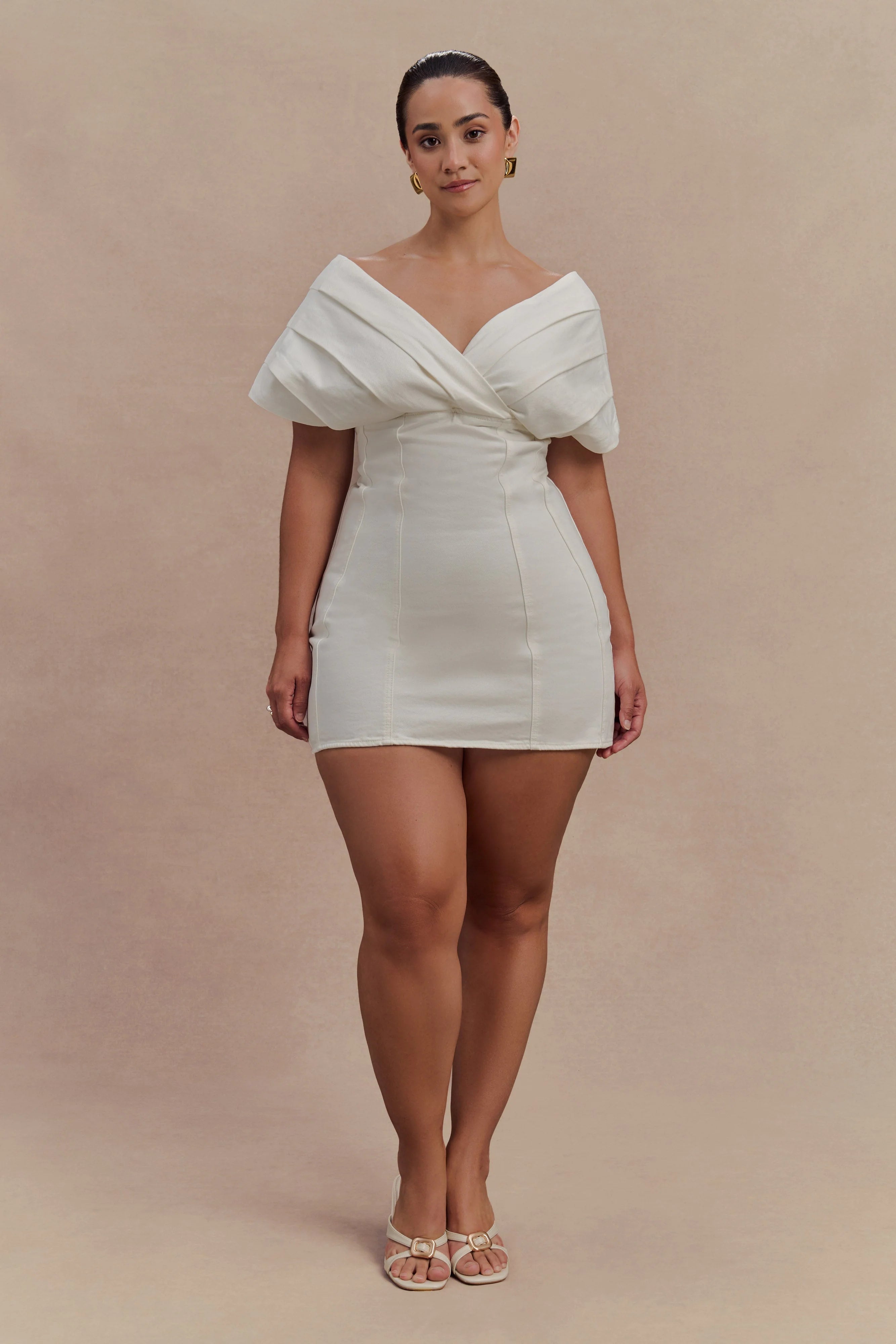 Pascale Off Shoulder Denim Mini Dress - White
